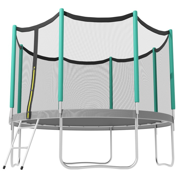 Батут ONLITOP, d=366 см, высота сетки 173 см, с лестницей, цвет серый/салатовый