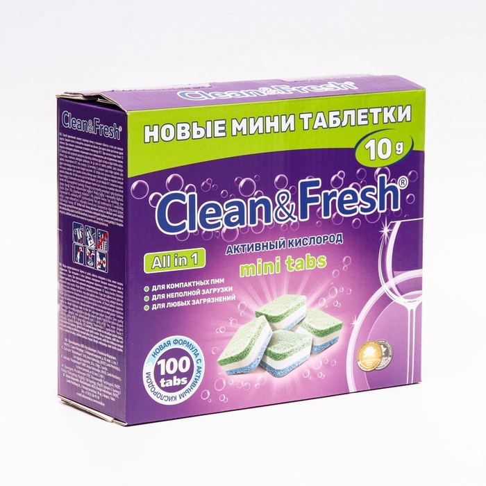 Таблетки для посудомоечных машин Clean&Fresh All in1 mini tabs, 100 шт Таблетки для посудомоечных машин Clean&Fresh All in1 mini tabs, 100 шт