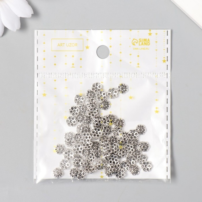 Декор шляпка для бусин металл Декор шляпка для бусин металл "Цветочек" серебро G014B695 набор 80 шт 0,6х0,6 см