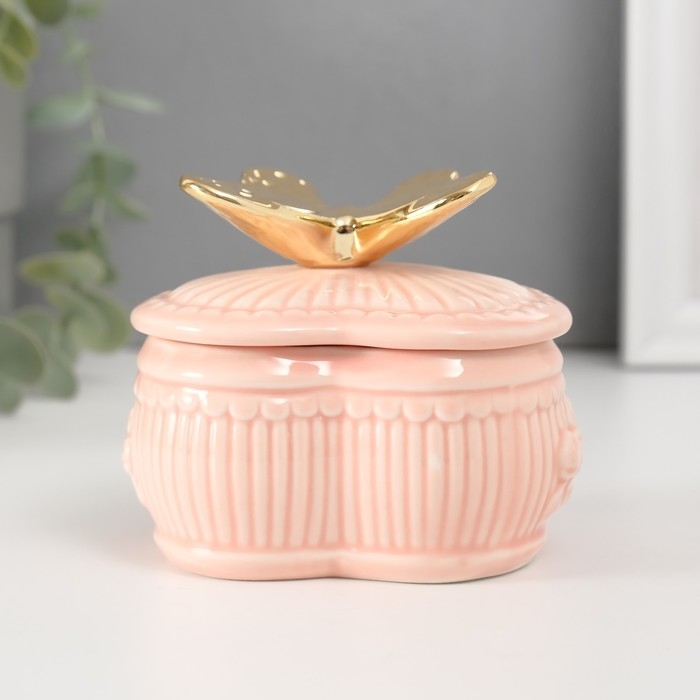 Шкатулка керамика Шкатулка керамика "Бабочка прованс" розовая 8,5х9,3х8,5 см