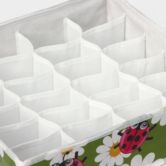 Органайзер для хранения белья Доляна «Божьи коровки», 24 ячейки, 30×33×10 см, цвет зелёный Органайзер для хранения белья Доляна «Божьи коровки», 24 ячейки, 30×33×10 см, цвет зелёный