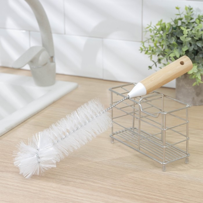 Ёрш для посуды Доляна Meli, 34×6 см, бамбуковая ручка, замшевая петелька Ёрш для посуды Доляна Meli, 34×6 см, бамбуковая ручка, замшевая петелька