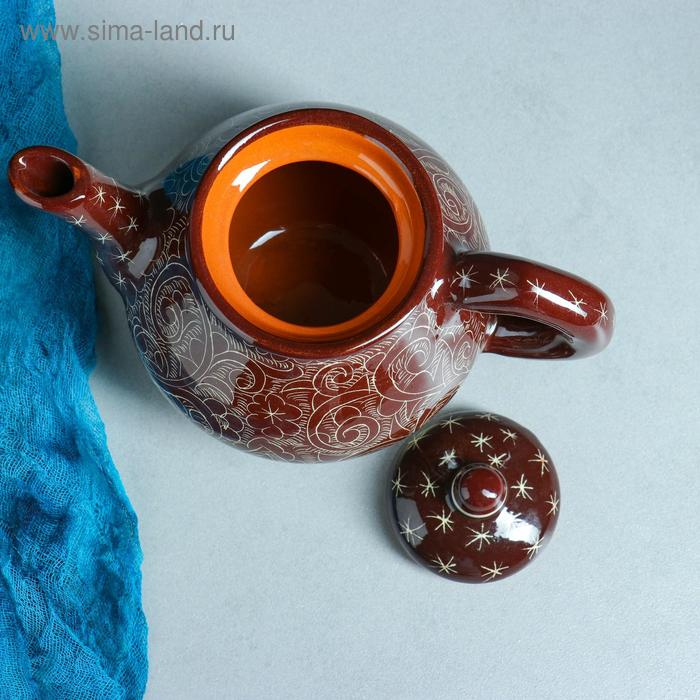 Набор чайный Риштанская Керамика Набор чайный Риштанская Керамика "Узоры", 9 предметов, (чайник 0.8 л, пиалы 0.3 л)