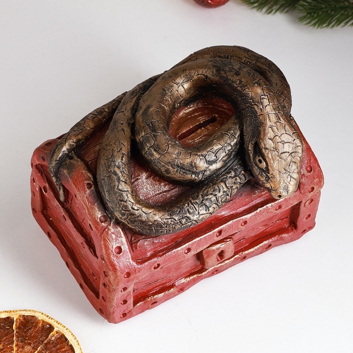 Новый год. Символ 2025. Копилка Новый год. Символ 2025. Копилка "Змея на сундуке" 16х11х14см, цветная