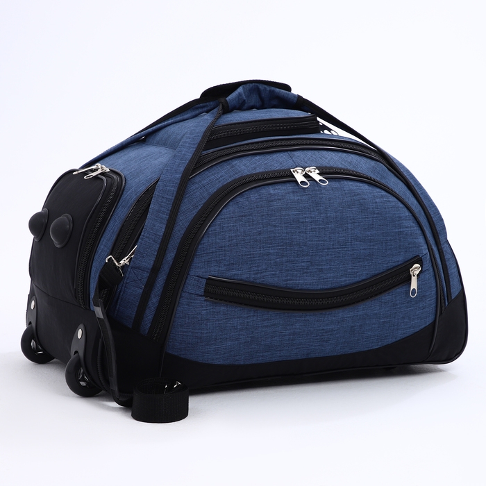 Сумка дорожная на колёсах, отдел на молнии, отдел для обуви, 3 наружных кармана, цвет чёрный/синий Сумка дорожная на колёсах, отдел на молнии, отдел для обуви, 3 наружных кармана, цвет чёрный/синий