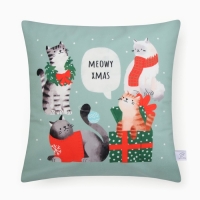 Новый год. Чехол на подушку Этель "Meow X-mas" 40*40 см, 100 п/э, велюр