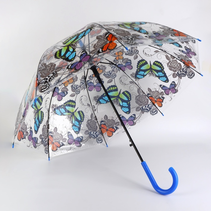 Зонт - трость полуавтоматический «Бабочки», 8 спиц, R = 43/60 см, D = 120 см, рисунок МИКС Зонт - трость полуавтоматический «Бабочки», 8 спиц, R = 43/60 см, D = 120 см, рисунок МИКС