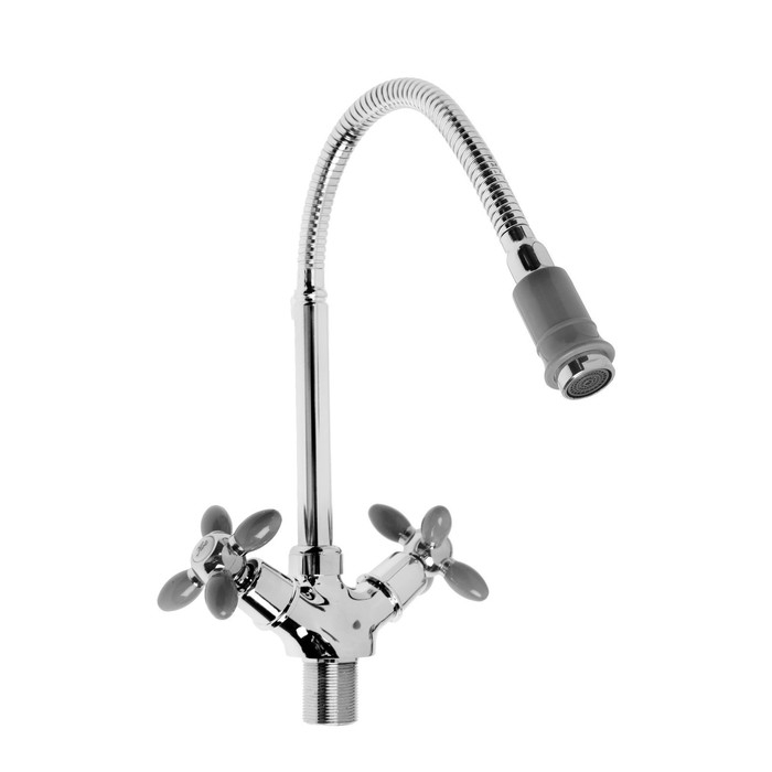 Смеситель для кухни ZEIN ZC2031, гибкий излив, кран-букса латунь 1/2 Смеситель для кухни ZEIN ZC2031, гибкий излив, кран-букса латунь 1/2", серый/хром