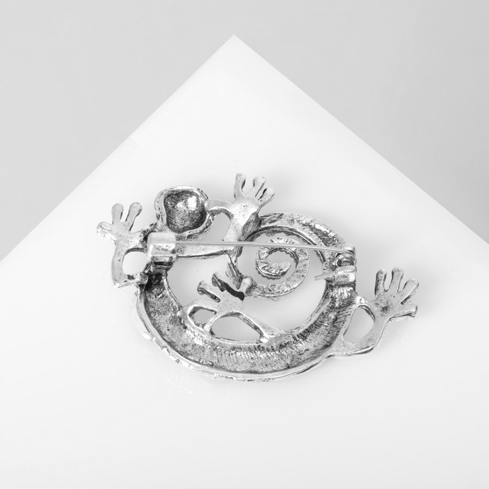 Брошь &laquo;Галиотис&raquo; хамелеон, цвет зелёный в чернёном серебре