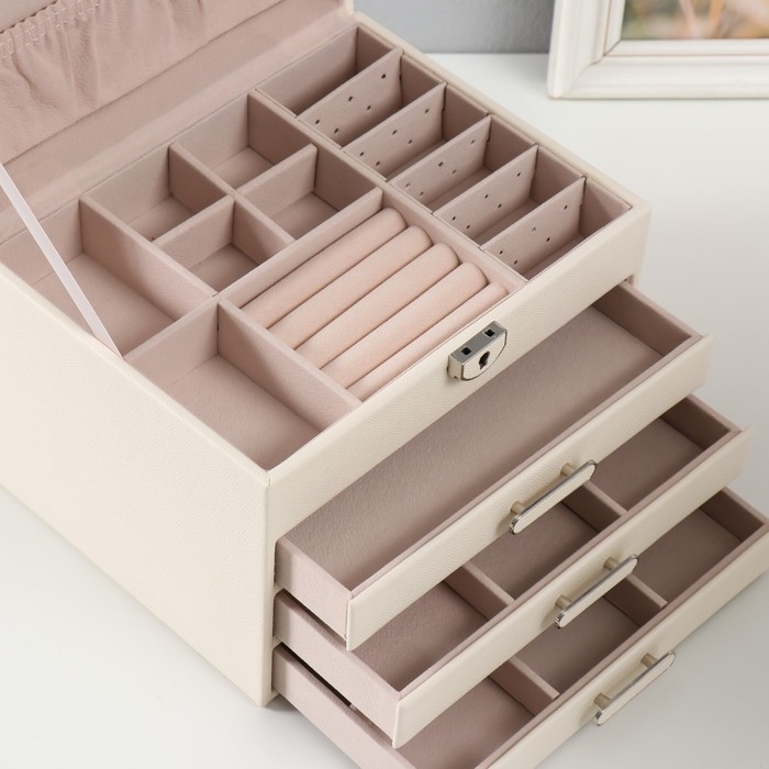 Шкатулка кожзам для украшений  Шкатулка кожзам для украшений "Винта" молочная 22х17х18 см