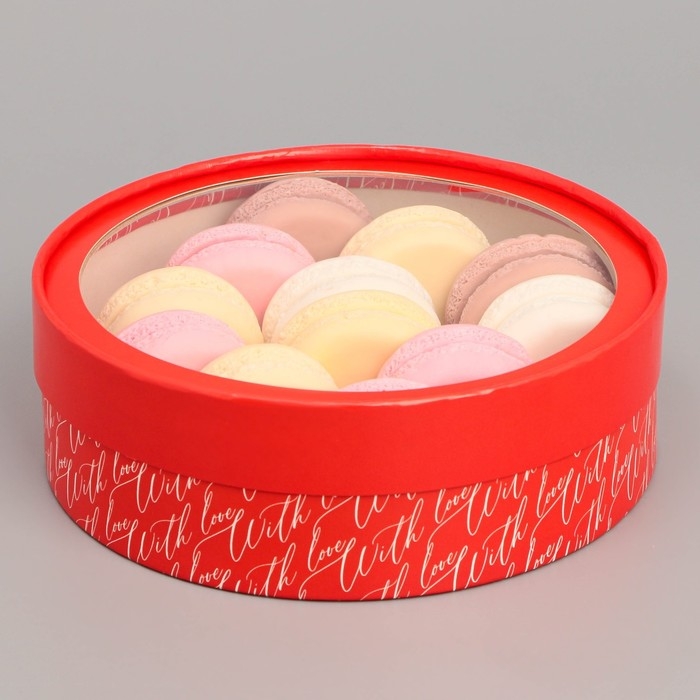 Коробка для макарун, кондитерская упаковка тубус с окном Love 20 х 20 х 5 см Коробка для макарун, кондитерская упаковка тубус с окном Love 20 х 20 х 5 см