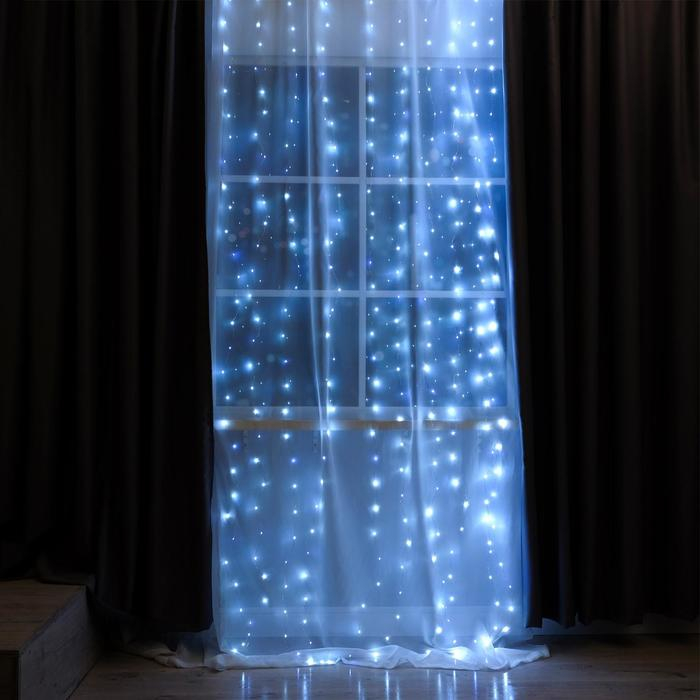 Гирлянда «Занавес» 2.8 × 3 м роса на крючках, IP20, серебристая нить, 300 LED, свечение белое, мерцание, USB Гирлянда «Занавес» 2.8 × 3 м роса на крючках, IP20, серебристая нить, 300 LED, свечение белое, мерцание, USB