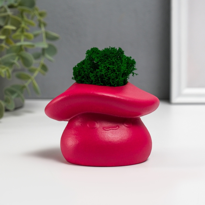 Кашпо бетонное  Кашпо бетонное "Гриб" со мхом 10х8х6,5 см бордо (мох зеленый стабилизированный)