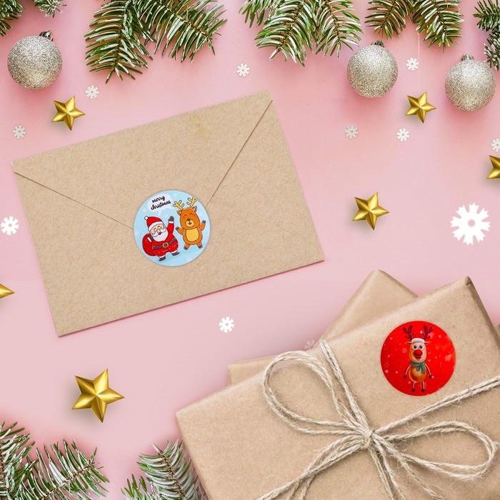 Новый год. Наклейки в рулоне "Дедушка Мороз", 500 шт, 3,8 х 3,8 см