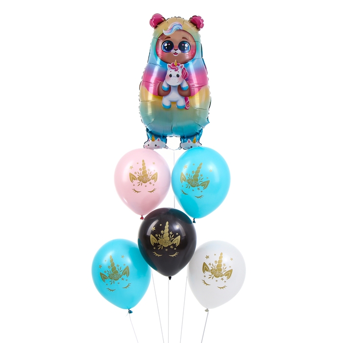 Набор воздушных шаров «Мишка-единорог и единорог-мордочка», латекс, фольга, 6 шт. Набор воздушных шаров «Мишка-единорог и единорог-мордочка», латекс, фольга, 6 шт.