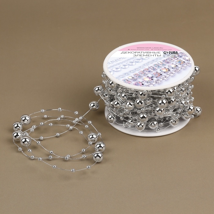 Жемчуг на леске, 3/8 мм, 10 ± 1 м, цвет серебряный Жемчуг на леске, 3/8 мм, 10 ± 1 м, цвет серебряный