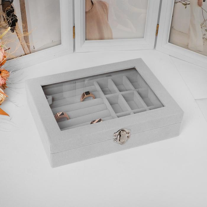 Подставка для украшений &laquo;Шкатулка&raquo;, 7 полос, 9 ячеек, 20&times;15&times;4,5, цвет серый