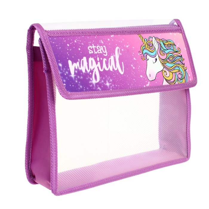 Папка для тетрадей А5 (230 х 190 х 50 мм), с клапаном на липучке, пластик/текстиль, Calligrata, Папка для тетрадей А5 (230 х 190 х 50 мм), с клапаном на липучке, пластик/текстиль, Calligrata, "Единорог"