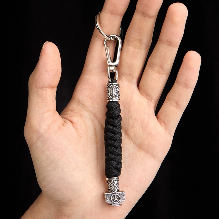Брелок - темляк для ножа  Брелок - темляк для ножа "Руна Альгиз" из паракорда, черный, 13 см