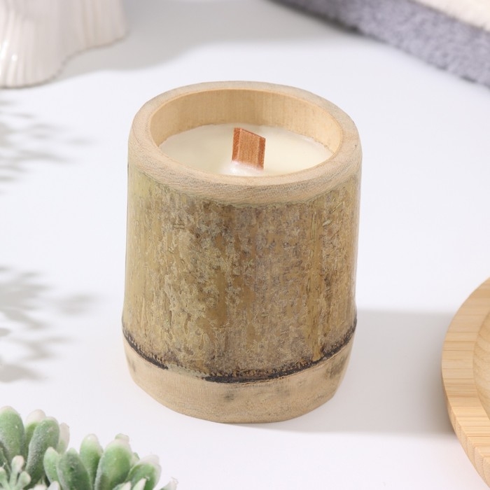 Свеча ароматическая в бамбуке Свеча ароматическая в бамбуке "Душистая гардения", соевый воск, 25ч, 150 гр, 8,5х8 см