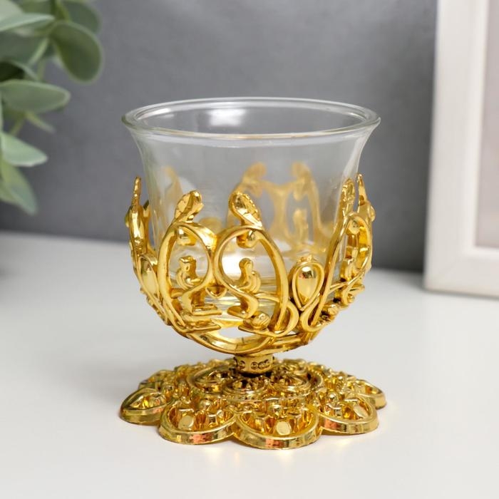 Подсвечник стекло 1 свеча Подсвечник стекло 1 свеча "Узор", цвет золотистый