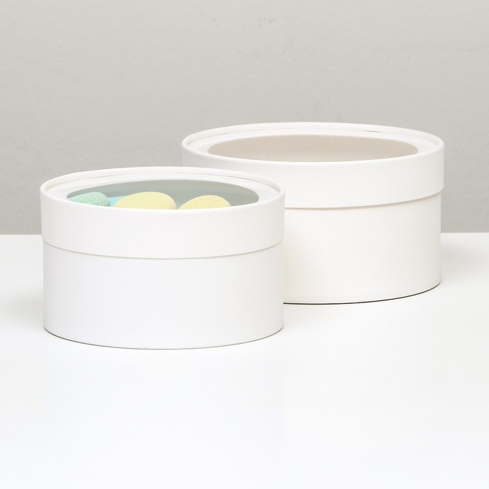 Набор 2 в 1 круглых коробок Набор 2 в 1 круглых коробок "Белая" с окном, 21 х 11 - 18 х 10 см