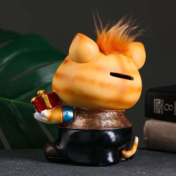 Копилка Копилка "Котик с подарком" рыжий чуб 14х12х16см