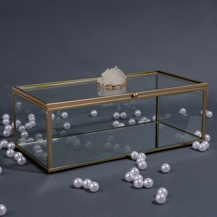 Органайзер для хранения «MOUNTAINS», с крышкой, стеклянный, с зеркальным дном, 1 секция, 21,5 × 10,5 × 7,5 см, цвет прозрачный/медный