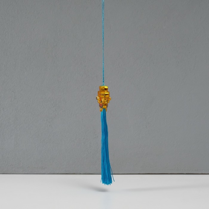 Подвеска текстиль, пластик "Китайский лев" голубая 2х4х14 см