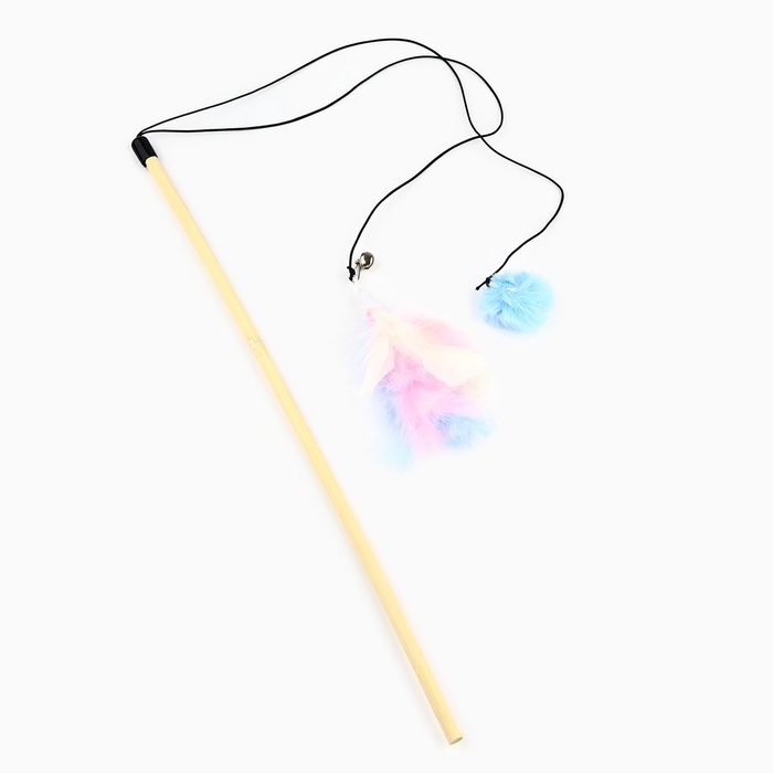 Игрушка дразнилка для кошек с пером и помпоном «Кошечка», голубой Игрушка дразнилка для кошек с пером и помпоном «Кошечка», голубой