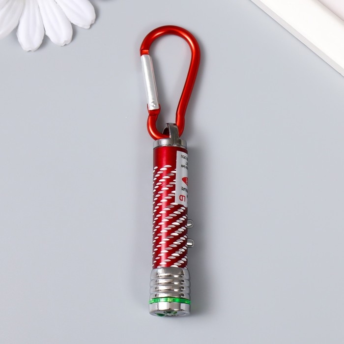 Фонарик+лазер на карабине + 2 режима Фонарик+лазер на карабине + 2 режима "Указка, с рисунком" МИКС 7,5х1,5х1,5 см