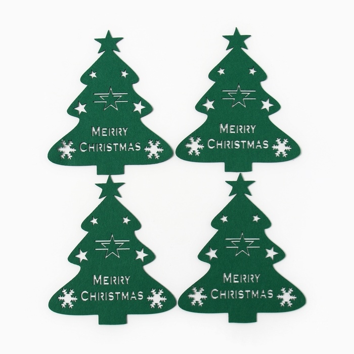 Новый год. Набор для декора столовых предметов Новый год. Набор для декора столовых предметов "Елка" 4шт цв.зелен 20х17см 100%п/э, фетр