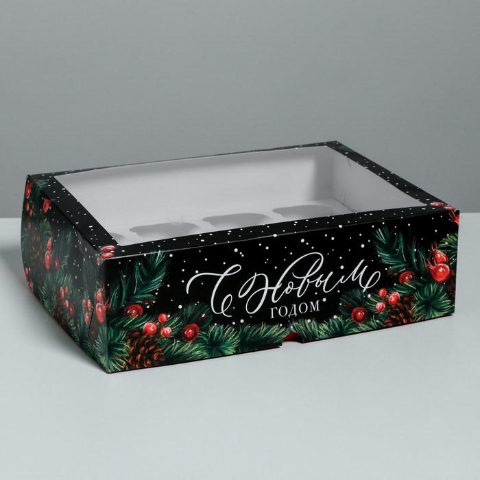 Коробка для капкейков «С Новым Годом» 25 х 33 х 10 см, Новый год Коробка для капкейков «С Новым Годом» 25 х 33 х 10 см, Новый год