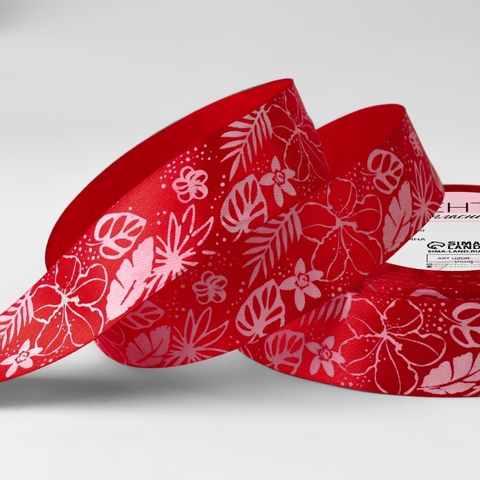 Лента атласная «Тропики», 25 мм × 23 ± 1 м, цвет красный №026 Лента атласная «Тропики», 25 мм × 23 ± 1 м, цвет красный №026