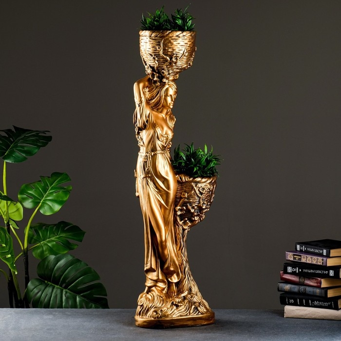 Фигура  Фигура "Девушка с двумя кашпо", 1,2 л/0,9 л/21х30х96см бронза