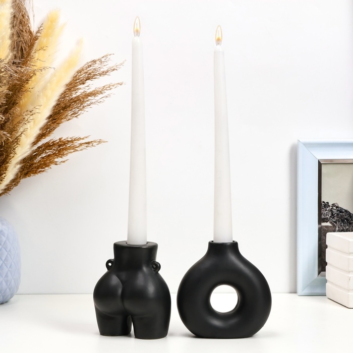 Набор подсвечников Набор подсвечников "Марта и Меланд" черный глянец, 2шт/5х10см/10х8см