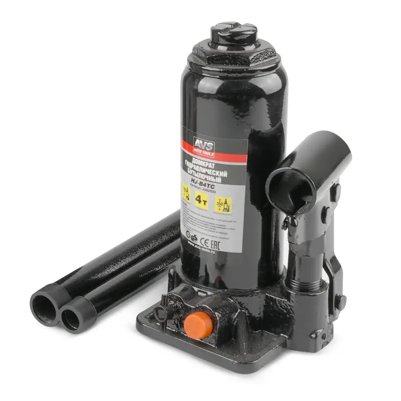 Домкрат гидравлический AVS HJ-B4TC, 4т, 180-350мм. с клапаном, в кейсе (ремкомплект)