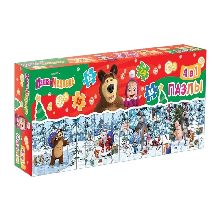 Пазлы 4в1 "Маша и Медведь", 12, 15, 24, 35 элементов
