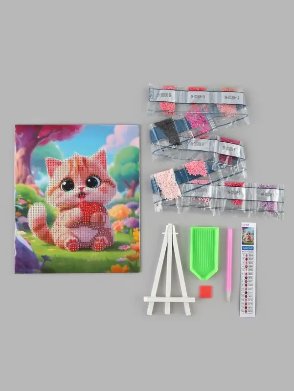 Алмазная мозаика &laquo;Котик с сердечком&raquo; 21&times;25 см, с мольбертом