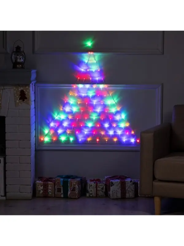 Гирлянда &laquo;Сеть-ёлка&raquo; 1&times;1 м, IP20, тёмная нить, 90 LED, свечение мульти, 8 режимов, 220 В