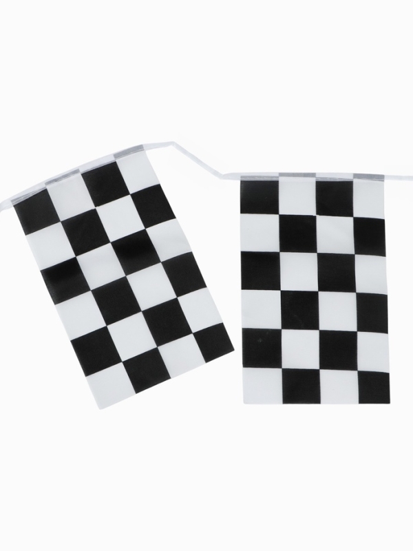 Флаг Гонок, финишный, формула 1, гирлянда 9 м, флажок 14 х 21 см, 20 штук