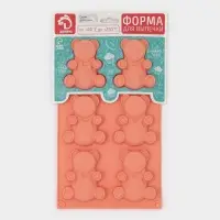 Форма для выпечки Доляна &laquo;Животные. Мишка&raquo;, силикон, 28.5&times;17 см, 6 ячеек (8.5&times;7 см), Pantone 1625 C