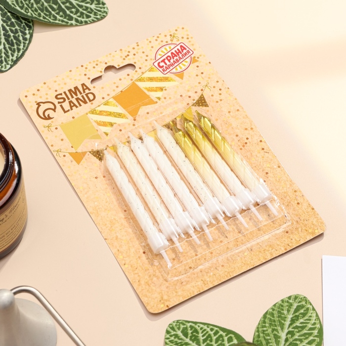 Свечи для торта Свечи для торта "Спираль", 6 шт, белые и градиент золото с белым