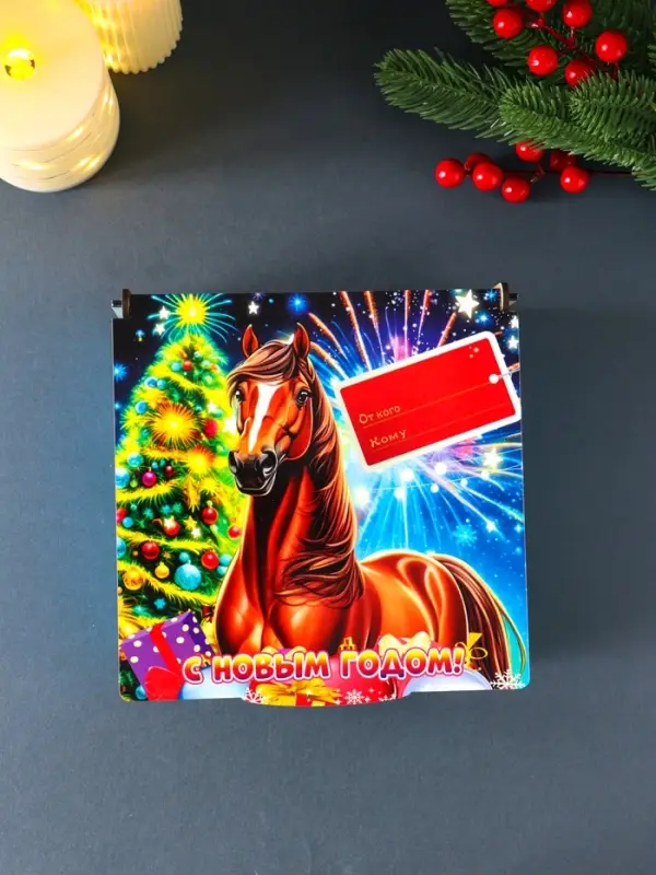 Короб сувенирный, новогодний, подарочный №1 "С Новым Годом" 18х18х9,5 см