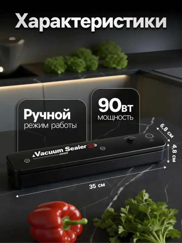 Вакууматор LPS-03, 90 Вт, 35 см, 10 пакетов, 220 В, чёрный