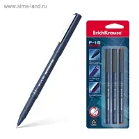 Набор ручек капиллярных 3 цвета Erich Krause F-15, узел 0.6 мм, чернила: синие, чёрные, красные, в блистере