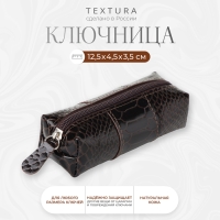 Ключница карманная на молнии, TEXTURA, длина 12,5 см, кольцо, цвет коричневый