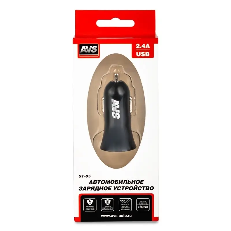 USB автомобильное зарядное устройство AVS 1 порт ST-05 (2.4А)
