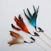 Дразнилка-удочка с перышками и бубенчиком, деревянная палочка 40 см, цвет МИКС