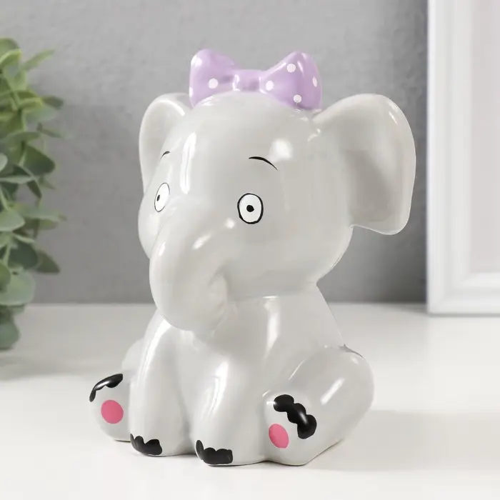 Копилка для денег &laquo;Серый слонёнок с бантом&raquo;, керамика, 12.4&times;9.9&times;14.2 см
